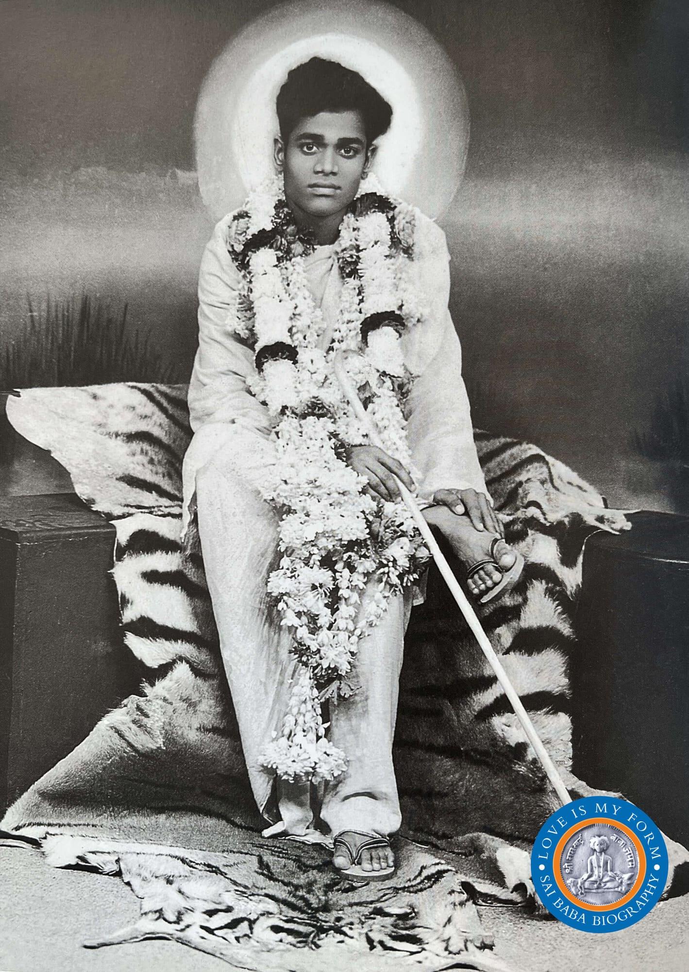 Sri Sathya Baba Studio Portrait at Bangalore. Photo from Love Is My Form: The Advent Book by R. Padmanaban